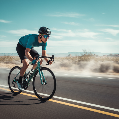 Cyclist riding on a road with a clear sky